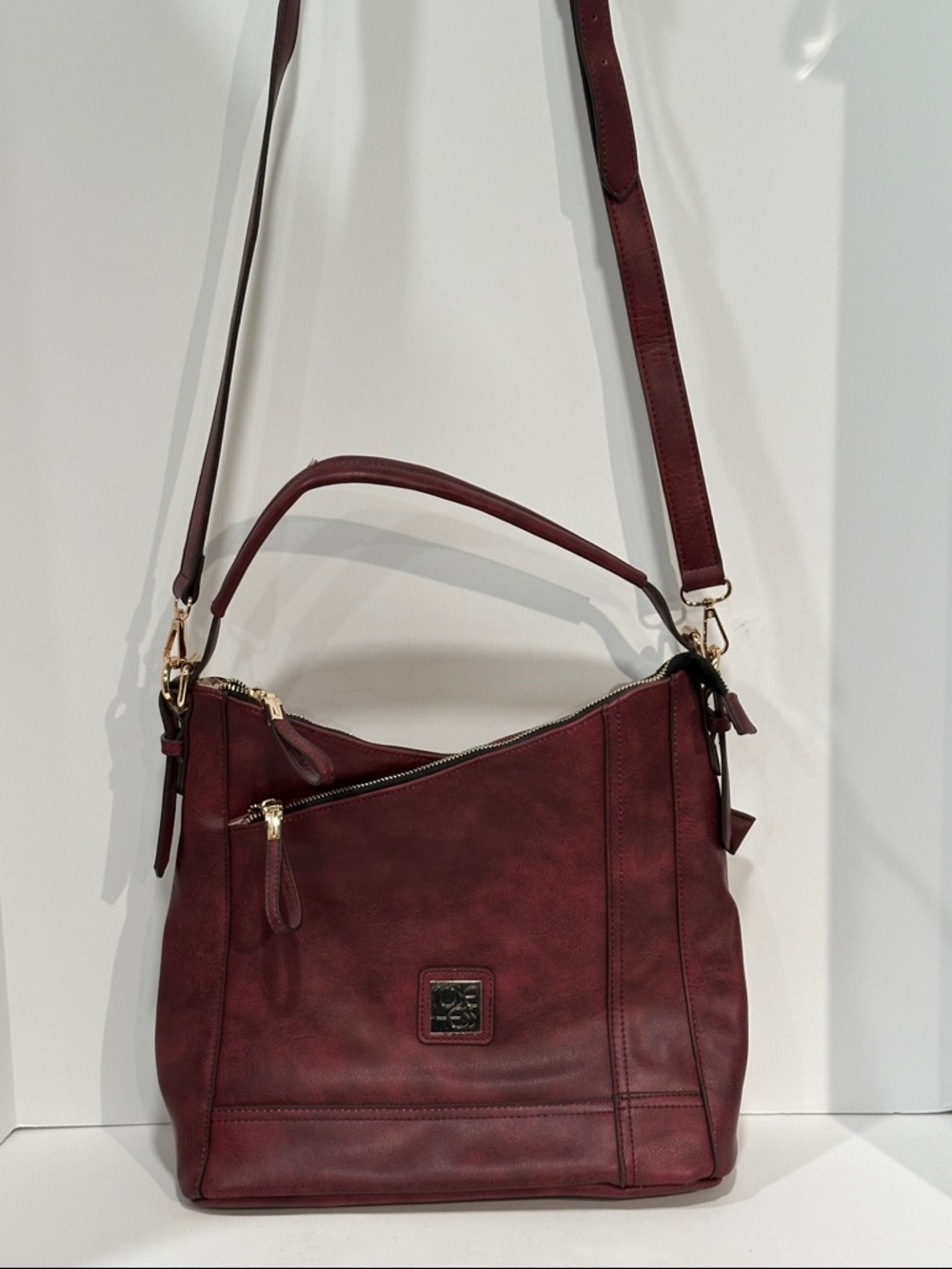 Jose Hess Signature Collection Burgundy Leather Hobo Bag